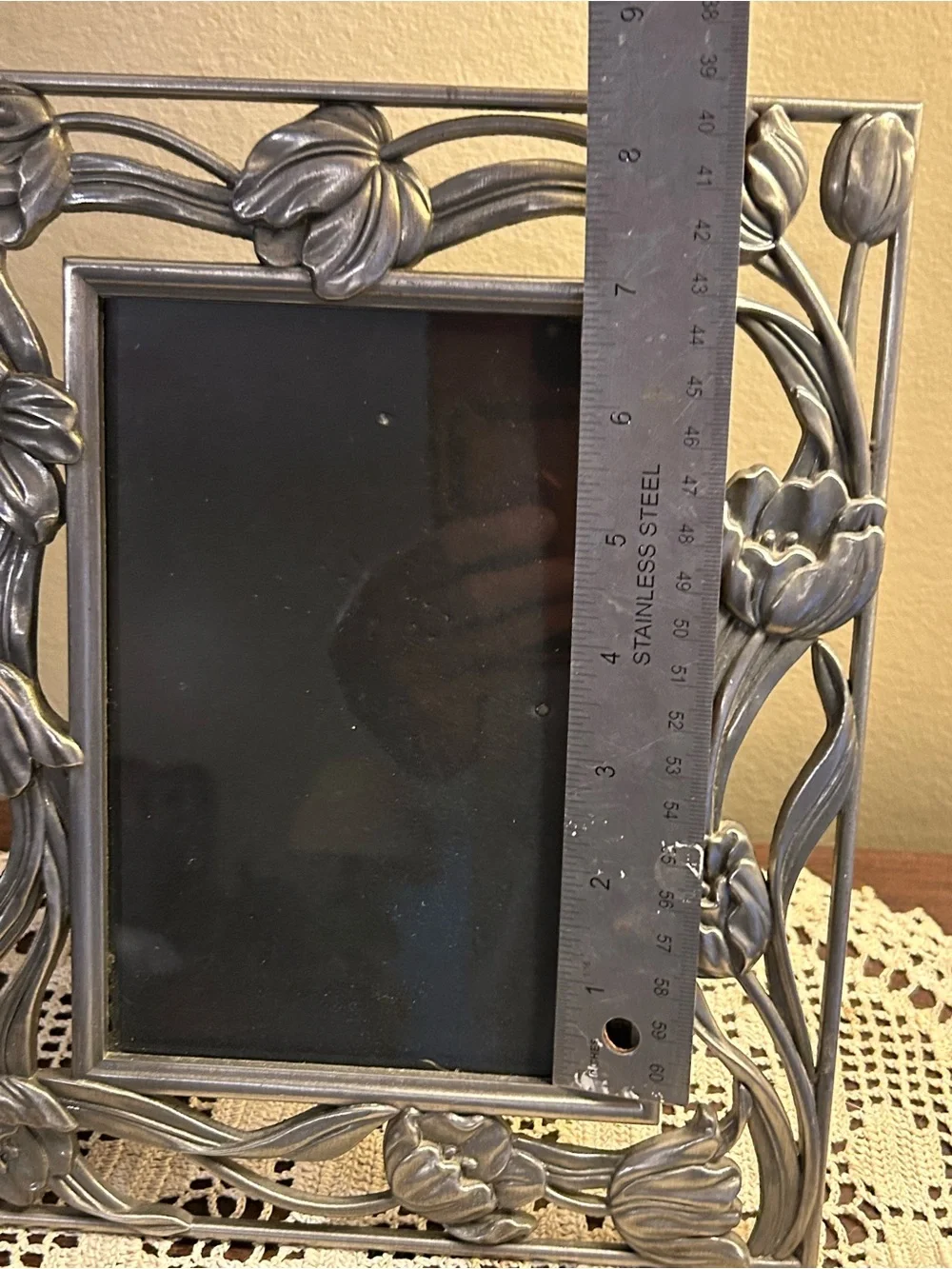 Ornate Pewter Finish Picture Frame Tulip Theme 5x7 Photo